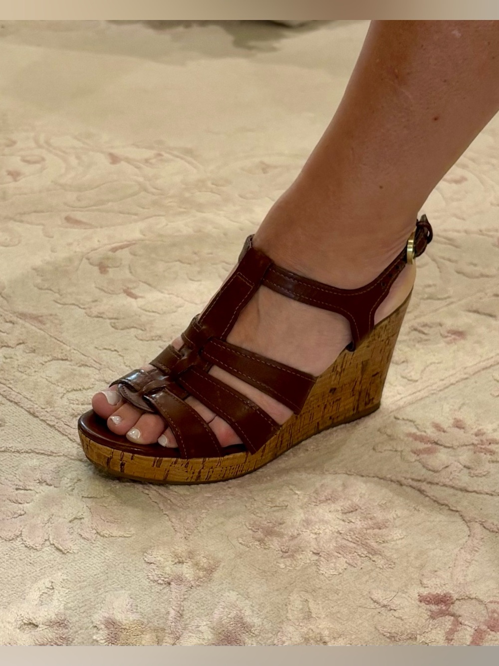 FRANCO SARTO Sz 7.5  *TWO PAIR*  Black and Tan Wedge Heel Strappy Sandals Shoes